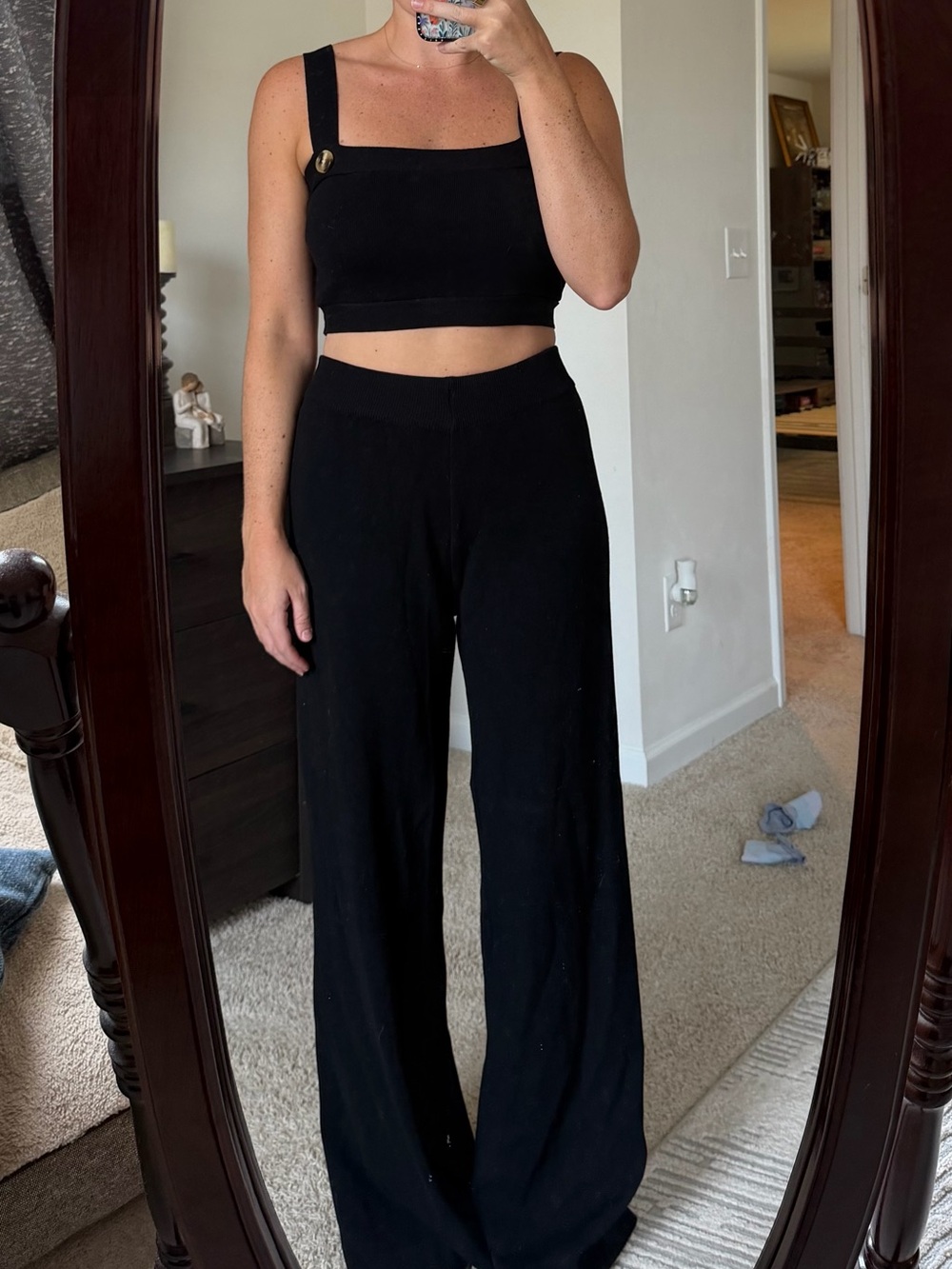 High-Waist Wide-Leg Black Pant and Tank Set